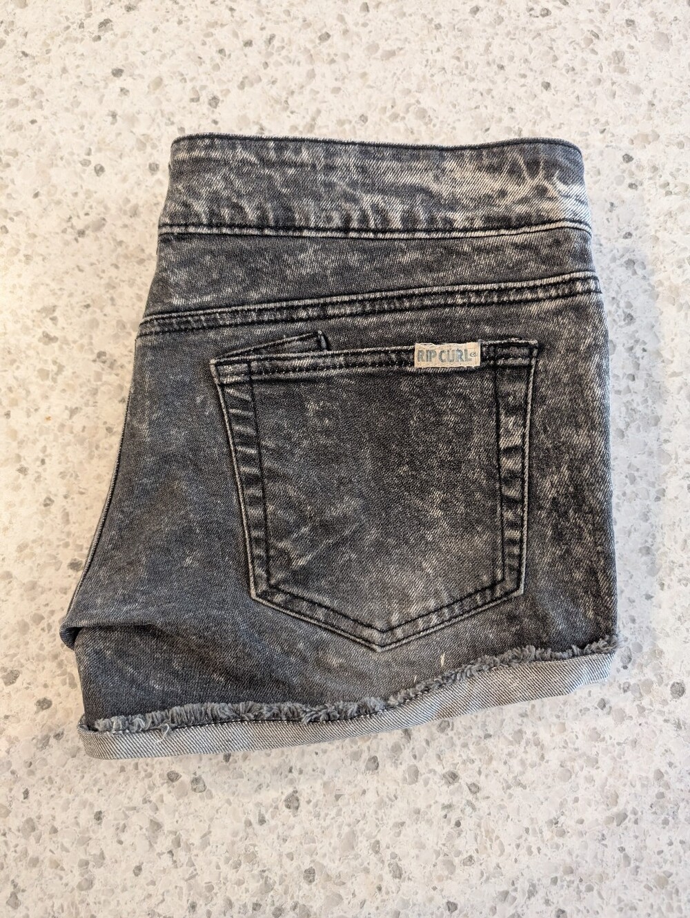 Ripcurl Small Jean Shorts Low Rise Acid Wash Shorties Grey Distressed Denim Boho